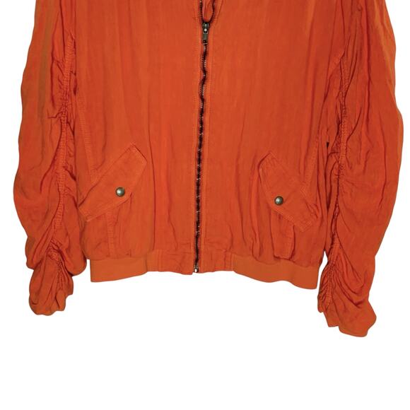 Free People XS Womens Ruched Linen Bomber Jacket Orange Full Zip - Picture 5 of 10
